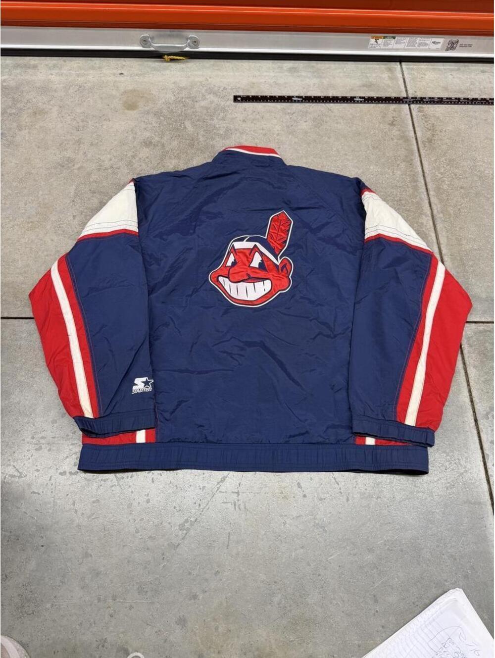 vintage cleveland indians starter navy and red zip up track jacket size xxl